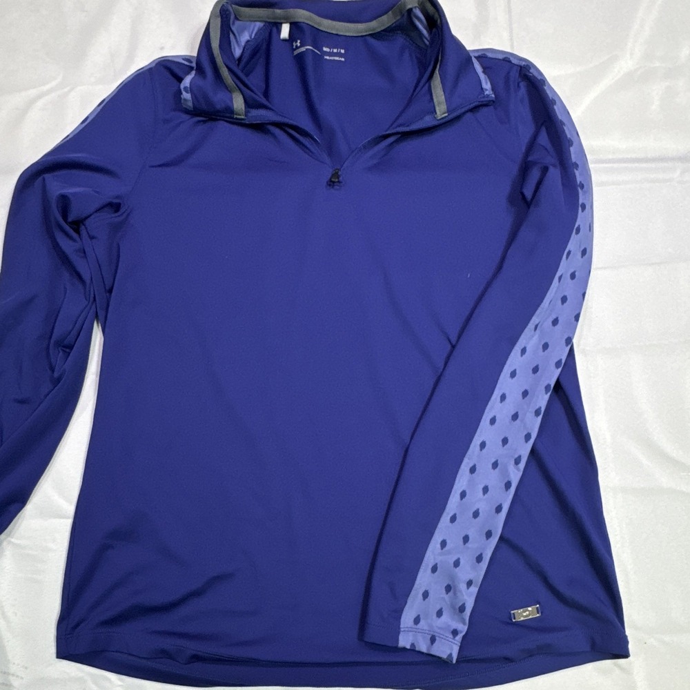 Under Armour HeatGear Women's 1/4 Zip Mock Neck Stretch Pullover Blue/Purple M